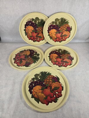 ELITE TRAYS Mid-Century Classic Tin  Made In England W/Fruits 11'' Set Of 5