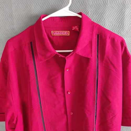 Havanera Button Up Shirt Men's Size XL Bowling Panel Stripe Short Sleeve Red - Picture 3 of 10