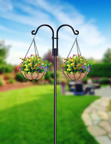 Double Shepherds Hooks for Outdoor, 2 Pack 76 Inch Bird Feeder Pole with 5 Prong - Picture 3 of 3
