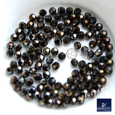 60pcs SWAROVSKI #5000 4mm Faceted Crystal Beads Jet Nut2X_brown metallic glimmer