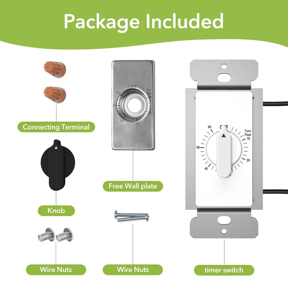 BN-LINK Mechanical Countdown Timer Switch for Lights, Bathroom Fan Timer Switch - Image 4 of 4