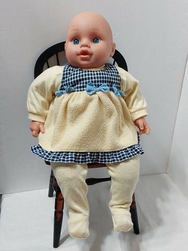 VINTAGE TOLLYTOTS 18" BABY GIRL DOLL BEAUTIFUL BLUE EYES AND ORIGINAL OUTFIT