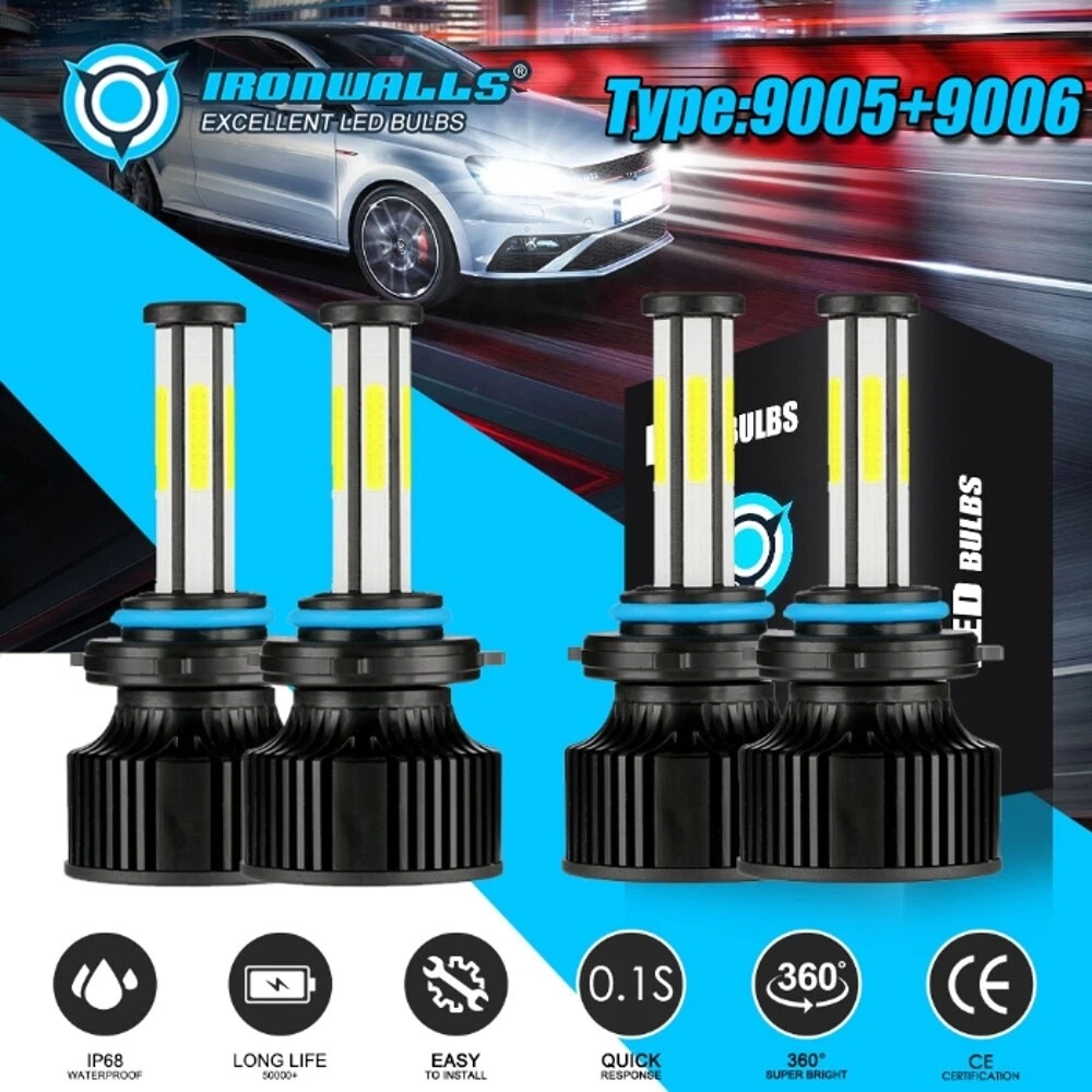 6-Sides 9005/9006 LED Headlight Bulbs Kit High/Low Beam for Honda Accord White