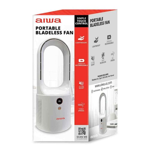 5.3" Portable Bladeless White Desk Fan, Rechargeable, 6 Speeds, Ultra Quiet