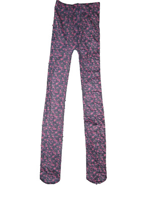 Retro 80s aesthetic floral print semi-sheer tights black nip kawaii