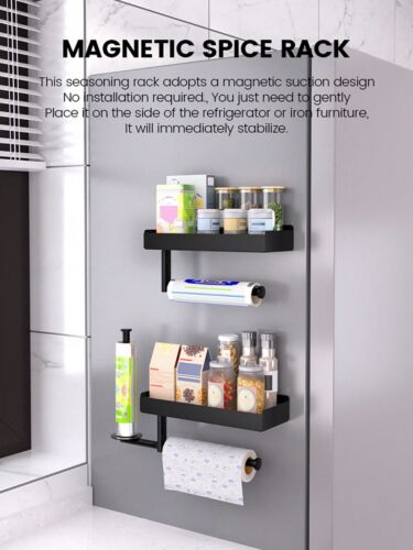 1pc Multi-Purpose Magnetic Storage Rack With Paper Towel Holder - Wall-Mounted S - Picture 3 of 7