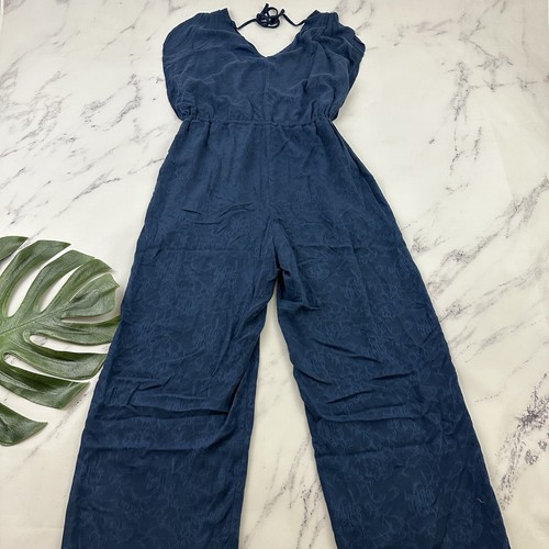 Ariat Womens Why Not Jumpsuit Size S Navy Blue Tie Trim Embrodiered Wide Leg - Picture 7 of 10