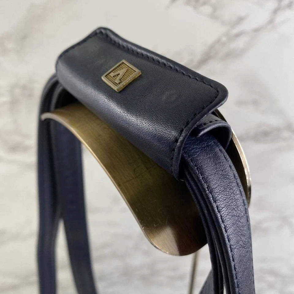 VALENTINO Bolso de Hombro Logo Lona Cuero Azul Marino Para Mujer USADO DE JAPÓN Foto 3 de 4