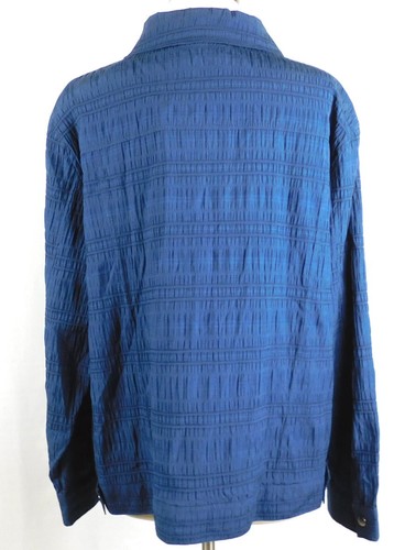 Keren Hart Woman's Full Zip Shirt Jacket Blue Crinkled Fabric Size 1X Collared - Picture 4 of 8