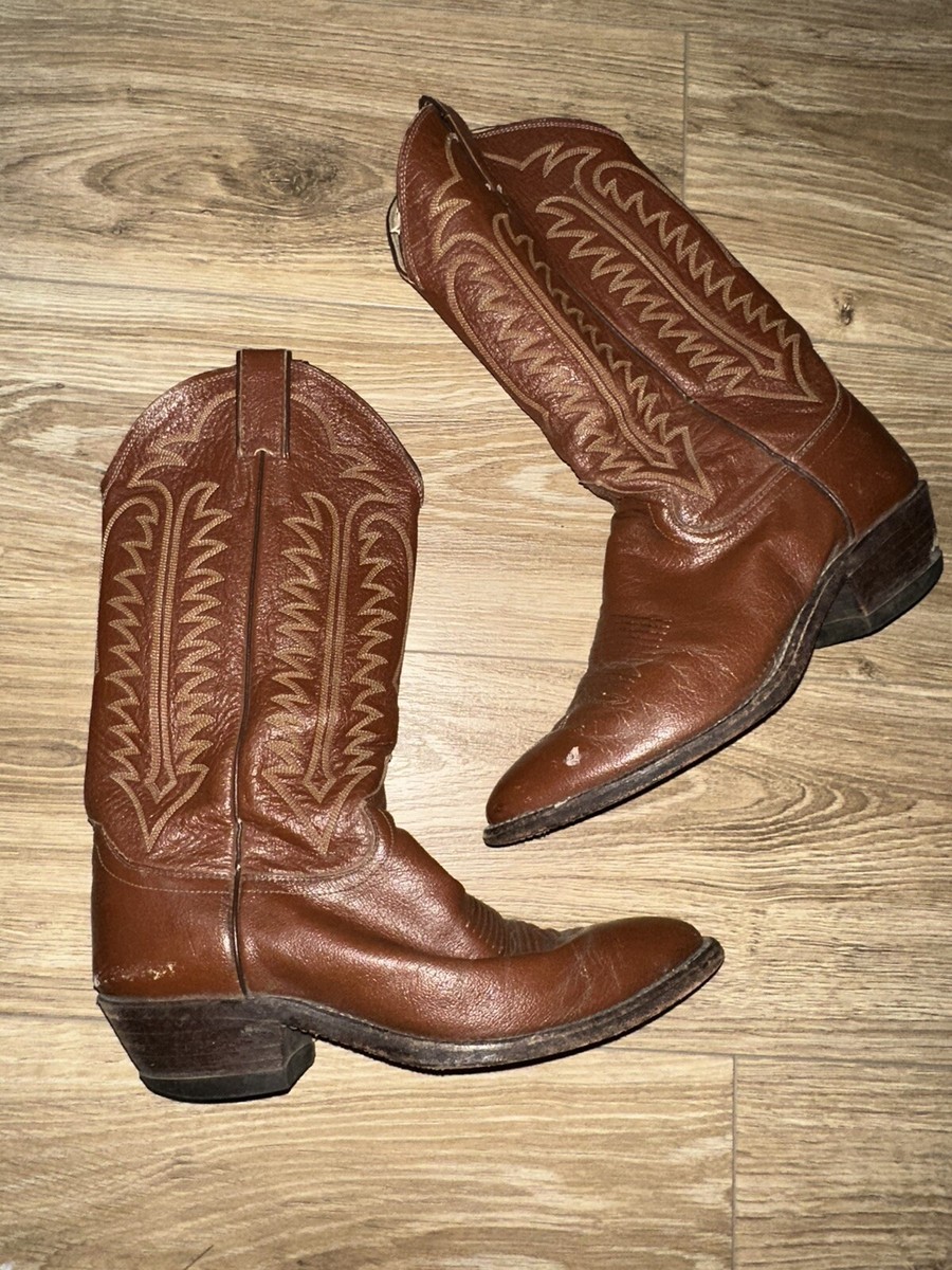 Justin 8D Men\'s Brown Leather Boots vintage Size 9E Vintage 80s Justin Brown Leather Cowboy Boots - Etsy main image 4