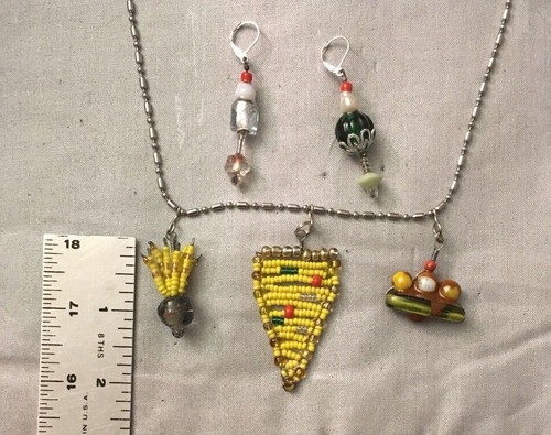 Junk Food Glass Beaded Necklace and SS Earring Set, 18 in. Artisan Made - Picture 6 of 6