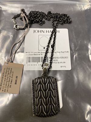 JOHN HARDY Silver Lava Black Coating Dog Tag Pendant On JH