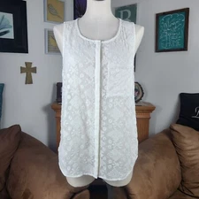Pleione White Embroidered Semi-Sheer Sleeveless Boho Top S