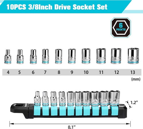 DURATECH 14 Drive Metric Socket Set 10PCS, 6-Point Shallow, 4-13mm - Picture 2 of 7