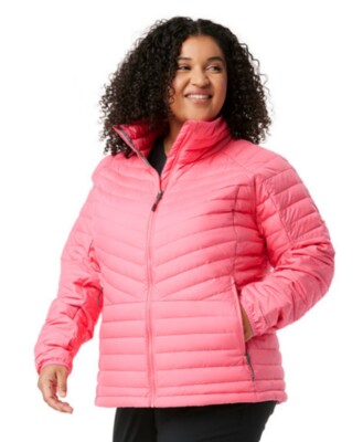 Columbia Women's Plus Size Powder Lite Quilted Mock-Neck Puffer Coat Jacket  Pink