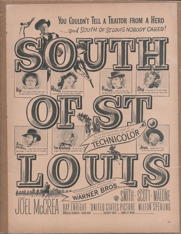 1949 SOUTH OF ST LOUIS Joel McCrea Original Vintage Movie Promo Ad 