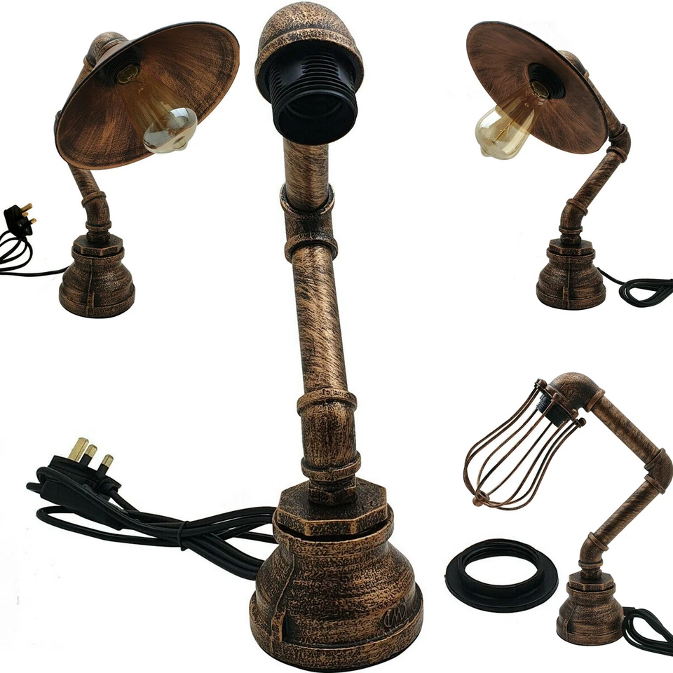 Vintage Industrial Rustic Retro Style Pipe Light Steampunk Table Lamp light NEW Foto 3 de 4
