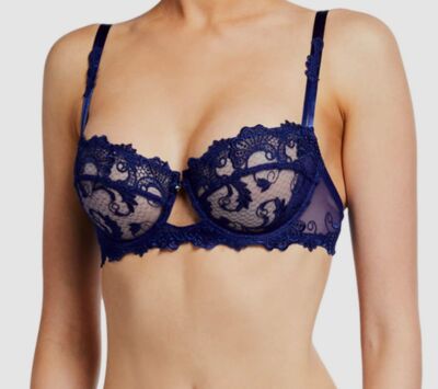 $172 Lise Charmel Womens Blue Dressing Floral Lace Demi-Cup Bra Size 32D