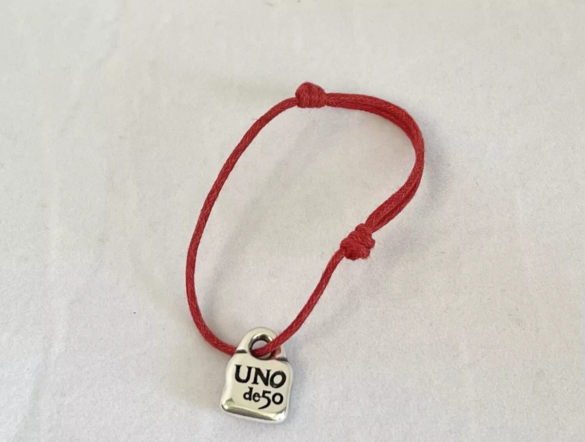 UNO DE 50 Red Cord Bracelet with Silver "Uno De 50" Lock