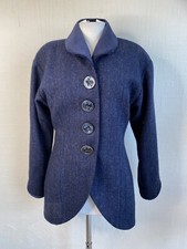 Pinkminis Harris Tweed Uks Navy Ladies Handmade Jacket Buttoned Lined Velvet
