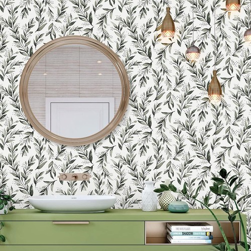 Livebor Green Leaf Peel and Stick Wallpaper Olive Leaf Contact Paper 17.7inch x  - Picture 7 of 8