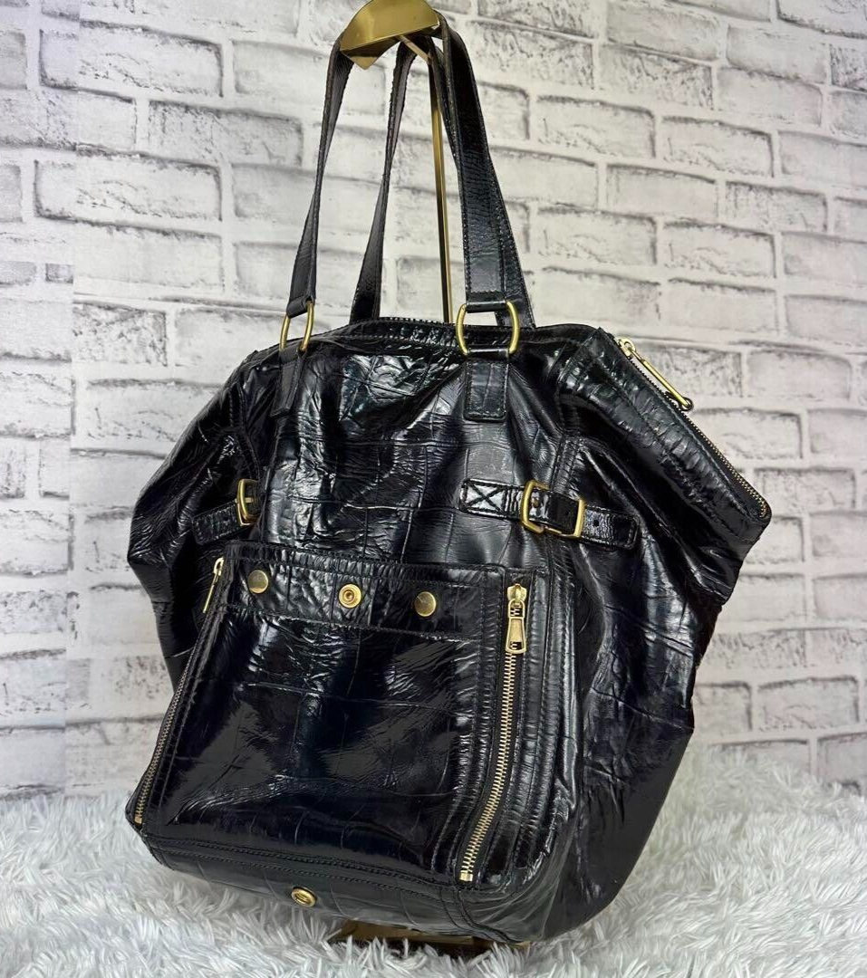 Borsa tote Yves Saint Laurent nera in pelle verniciata DOWNTOWN (senza borsa portaoggetti) rara