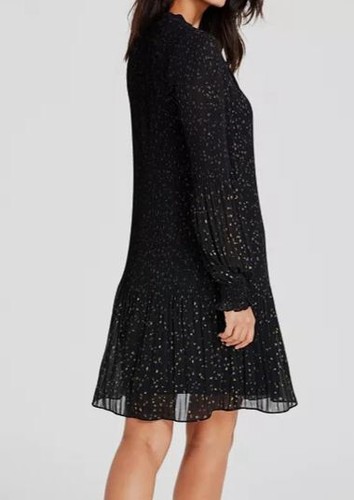 Dkny Women's Black Tie-Neck Pleated Long-Sleeve Shift Dress Size 6 - 第 2/3 張圖片