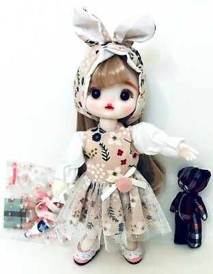 BJD Mini Baby 6.3'' Posable Doll With Wig Outfit Shoes & Accessories