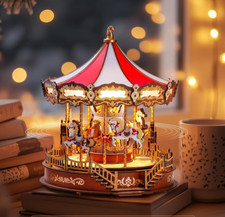 Rolife Wooden 3D Puzzles Carousel Music Box Building Toys DIY with LED Xmas Gift