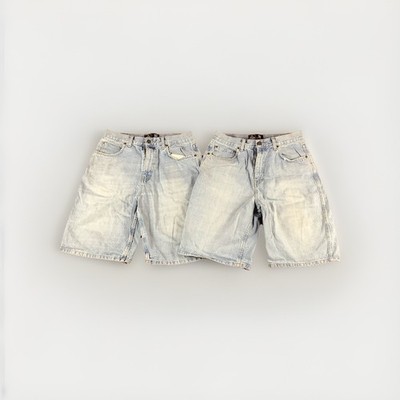 Lot 2 Vintage Footlocker Denim Jorts Mens 32 Light Wash Baggy Skater Shorts Y2K