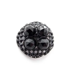 Antique Hatpin Black Glass 4 Raised Faceted Stones, Open Work Surround Hat Pin