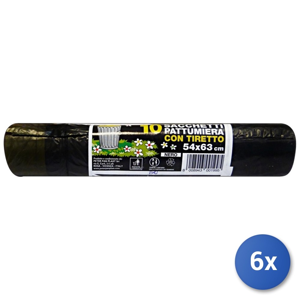 6X Trash Bags 54X63 Handles Peterp. Black 10 Pieces