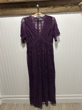 PinkBlush Maternity Dress Size L Purple Sheer Lace Lined Short Sleeve V Neck