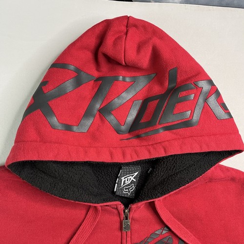 Fox Racing Sweatshirt Mens Large Red Full Zip Red Sherpa Line Hoodie Motocross - Picture 4 of 22
