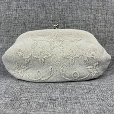 La Regale Italian Beaded Ivory Clutch Vintage Made in Japan Evening Bag Formal