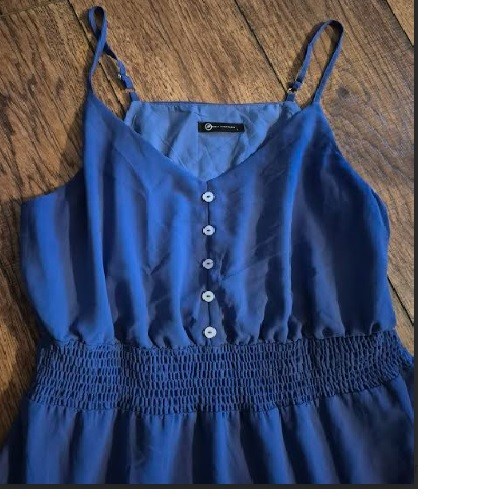 Maxi Vestido Pretty Garden Para Mujer Forrado en Niveles Talla L Botón Frontal Periwinkle, Nuevo Sin Etiquetas - Imagen 3 de 10