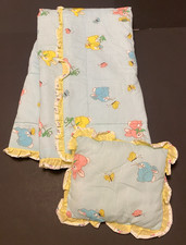 Bunnies  Butterflies Vintage Handmade Baby Quilt with Pillow 