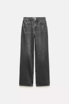 NWT ZARA ZW Collection Slim Straight Cut Jewel Jeans Gray 2553/249 0 2 4 6 10 14