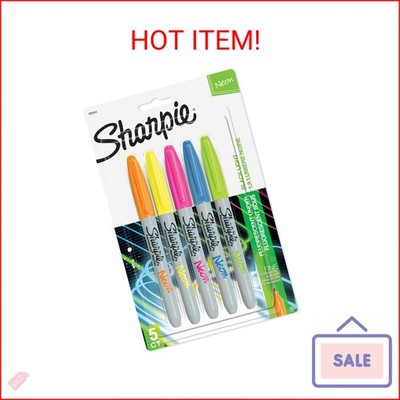 Sharpie 1874447 Neon Permanent Markers, Fine Point, Assorted Colors, 5 Count