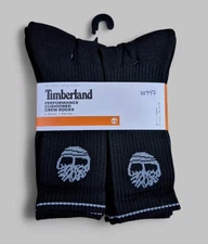 TIMBERLAND Mens Socks Crew Boot Reinforced Cushion 6 Pair Shoe Size 9-12  Black 