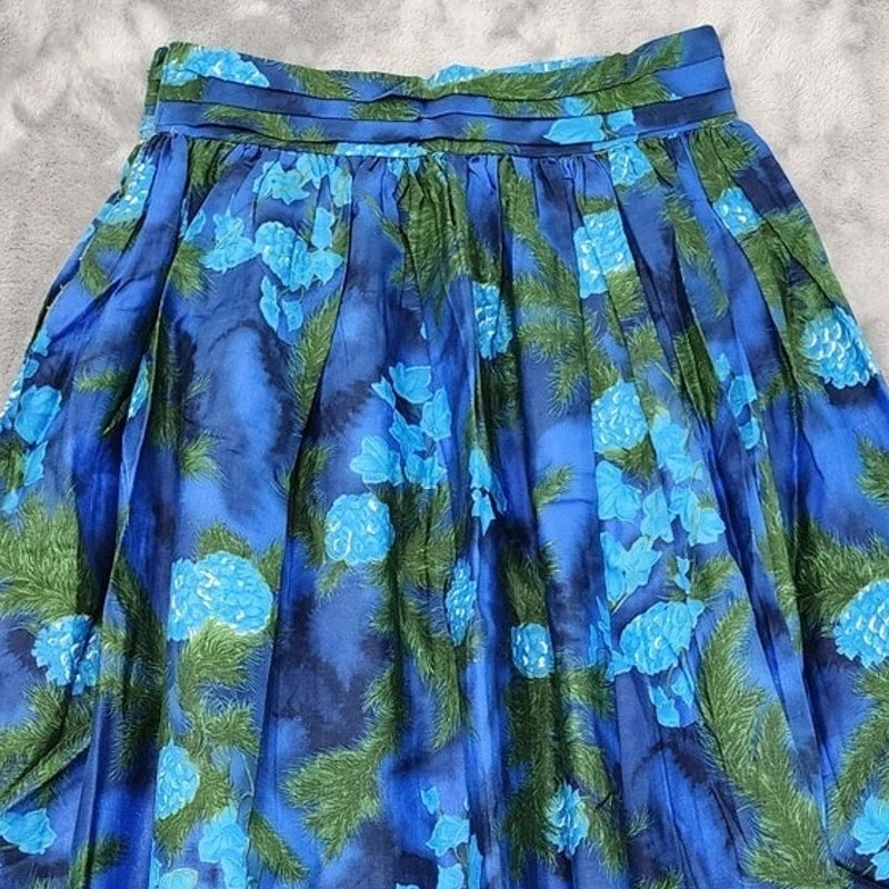 Falda Vintage Años 40 50 VIP Telas Mujer S Azul Verde Floral Plisada Maxi Cremallera Foto 2 de 4