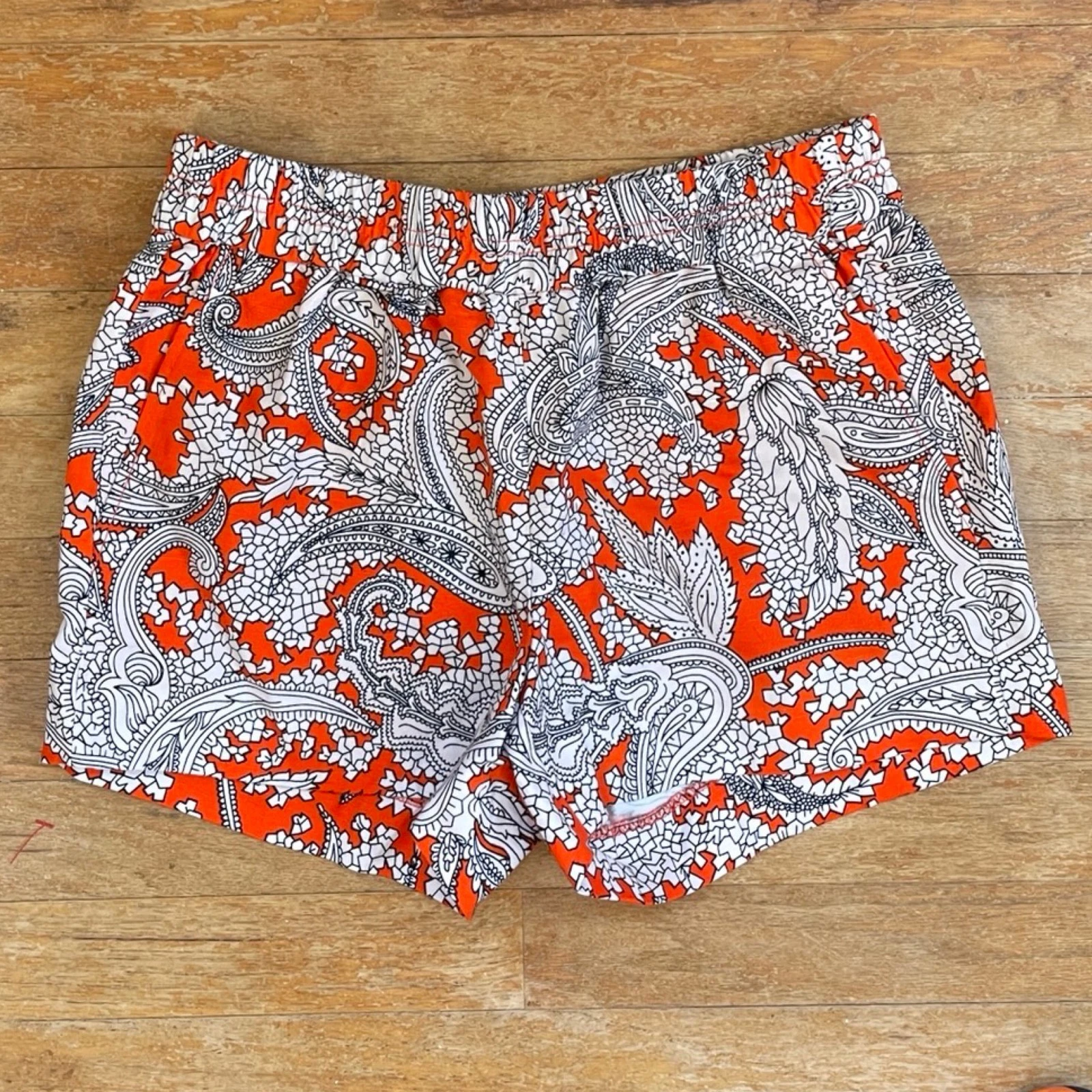 J Crew Shorts Size 00 NWT Orange Floral Paisley Linen/Cotton Elastic Waist