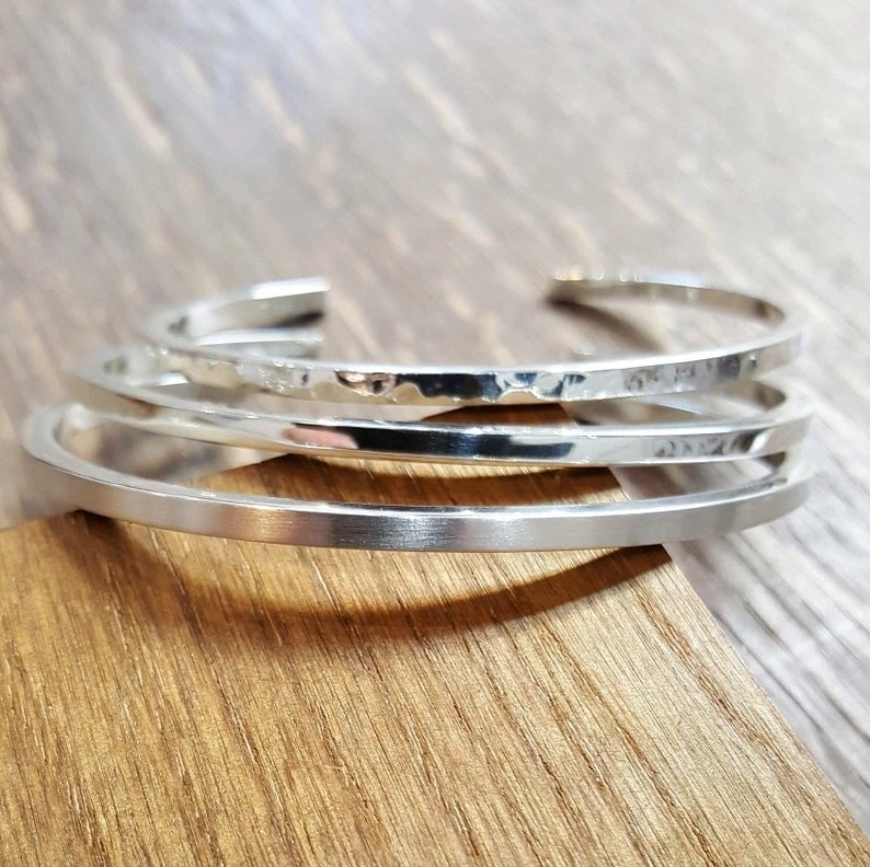 Polished Sterling Silver Cuff Bracelet Handmade Square Bangle Unisex Cuff Bangle - Image 2 of 4