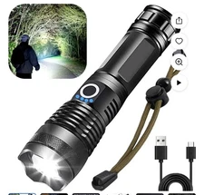 1000000 Lumens LED Flashlight Tactical Light Super Bright Torch USB Rechargeable