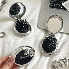 Fordable Hair Comb  Mirror Portable Pocket Hair Brush Soft Bristles Travel Comb