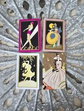 4 Vintage Art Deco Lady Playing Cards, Diver, Dress, Swap Cards, Trade Cards