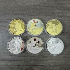 Juego de 6 monedas conmemorativas de caballeros templarios cruzados medievales tono plata/oro