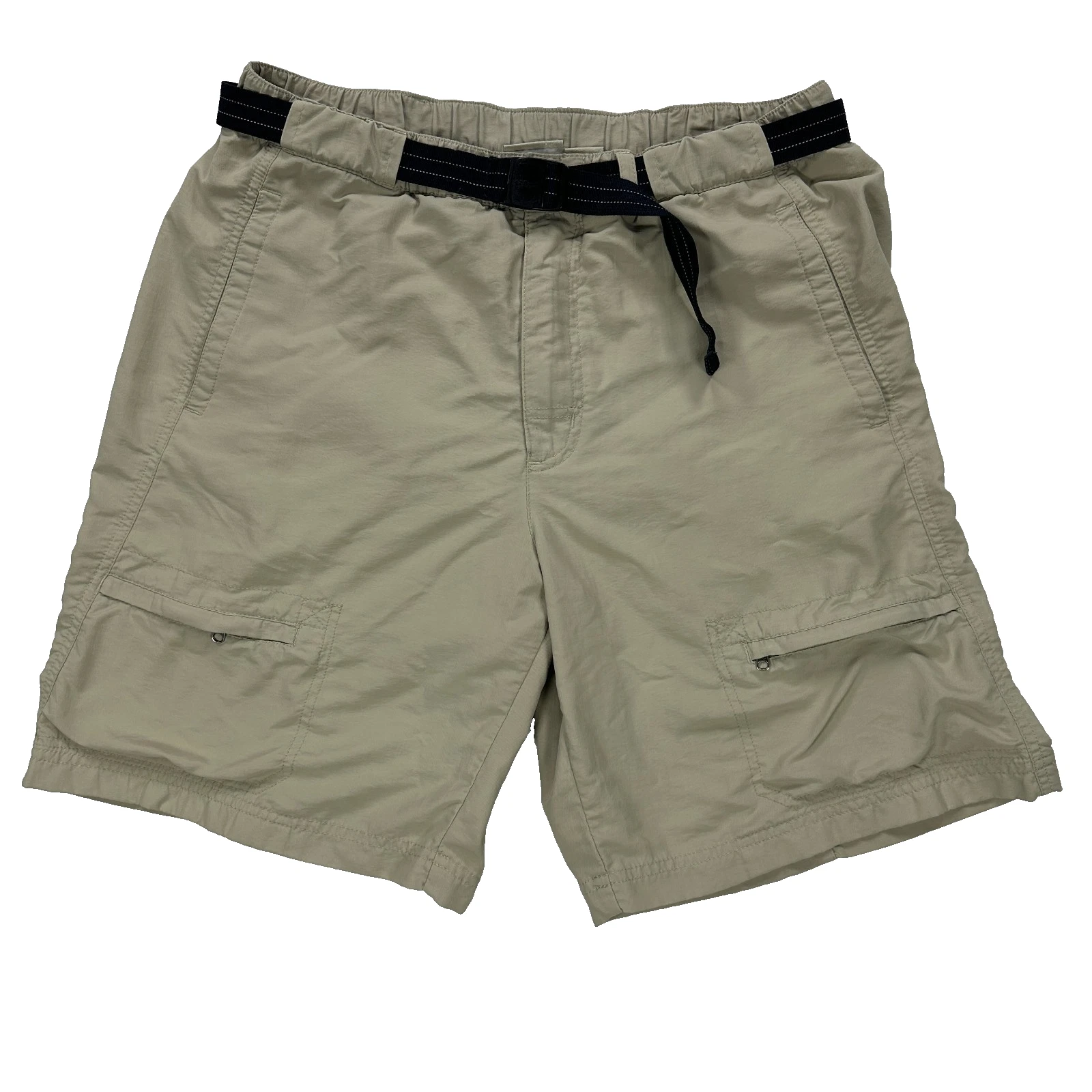 L.L.Bean Mens M Supplex Nylon Hiking Fishing Shorts Khaki Belted Outdoor