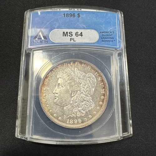 1896 P Morgan Silver Dollar MS64 PL Older ANACS Holder Light Rim Toning