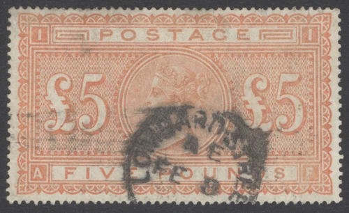 SG 137 £5 orange. Good used with a Lombard Square CDS. Good colour & well centre